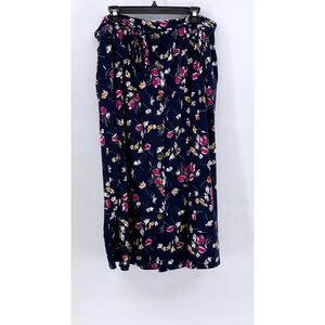 TERRA & SKY Women's Plus Navy Floral A-Line Maxi Skirt SZ 0X